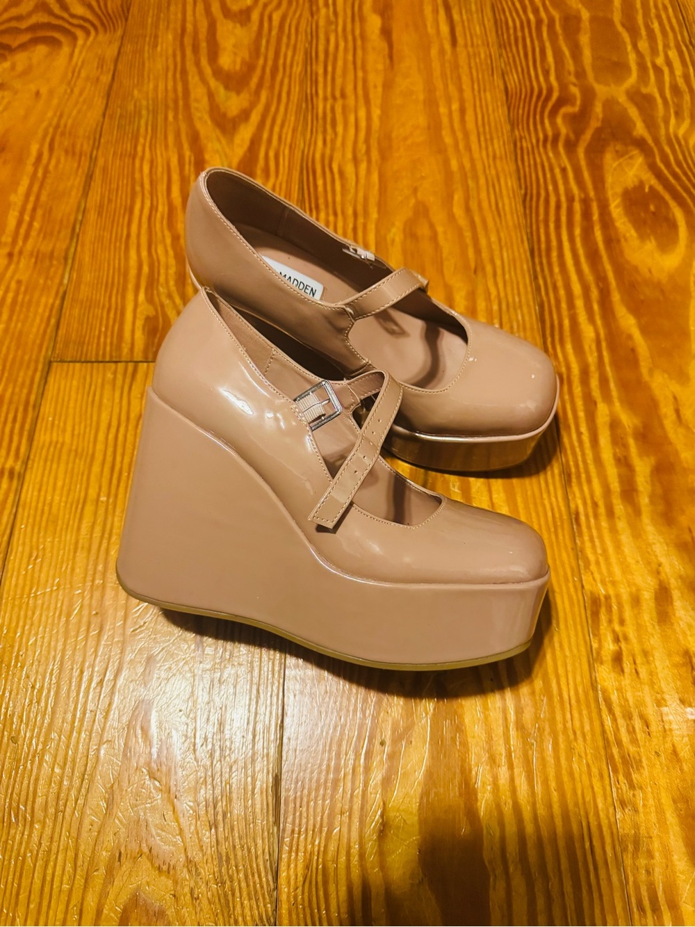Steve Madden Nirvana Nude Platform Wedges with Buckle Strap